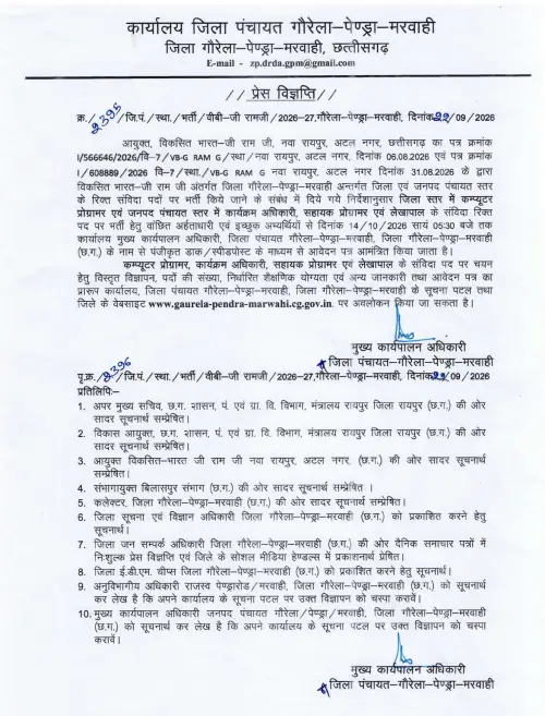 Zila Panchayat Gaurela Pendra Marwahi Bharti 2026: गौरेला पेण्ड्रा जिला पंचायत में प्रोग्रामर व लेखापाल पदों पर आवेदन शुरू 2 Zila Panchayat Gaurela Pendra Marwahi Bharti 2026