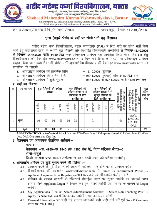Bastar University Recruitment 2026