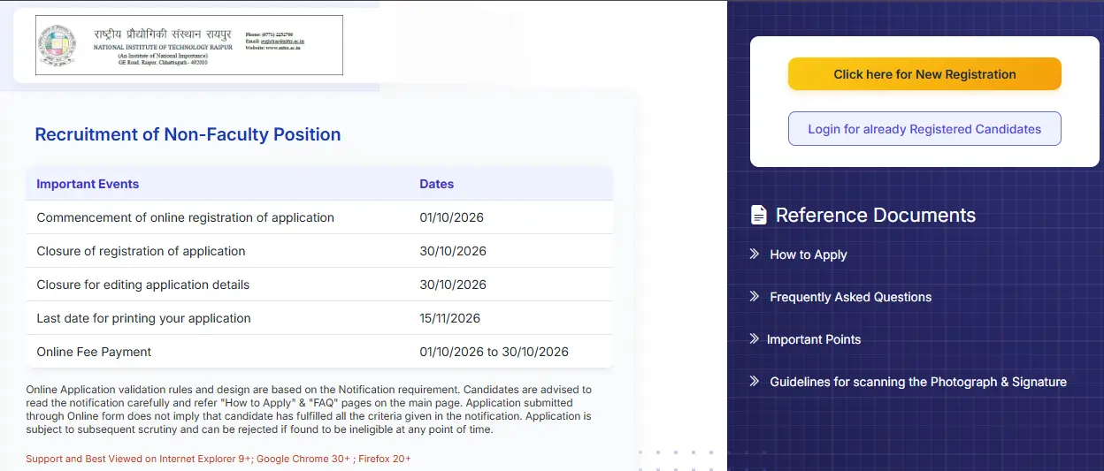 How to Apply Online for NIT Raipur Jobs 2026